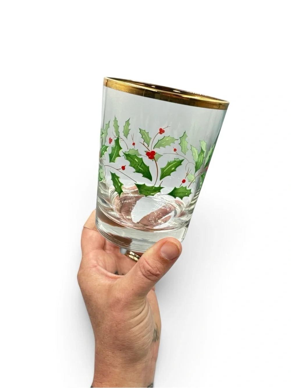 Vintage Lenox Holiday Holly Berry 12 Oz Glasses NOS Boxed Set of 4